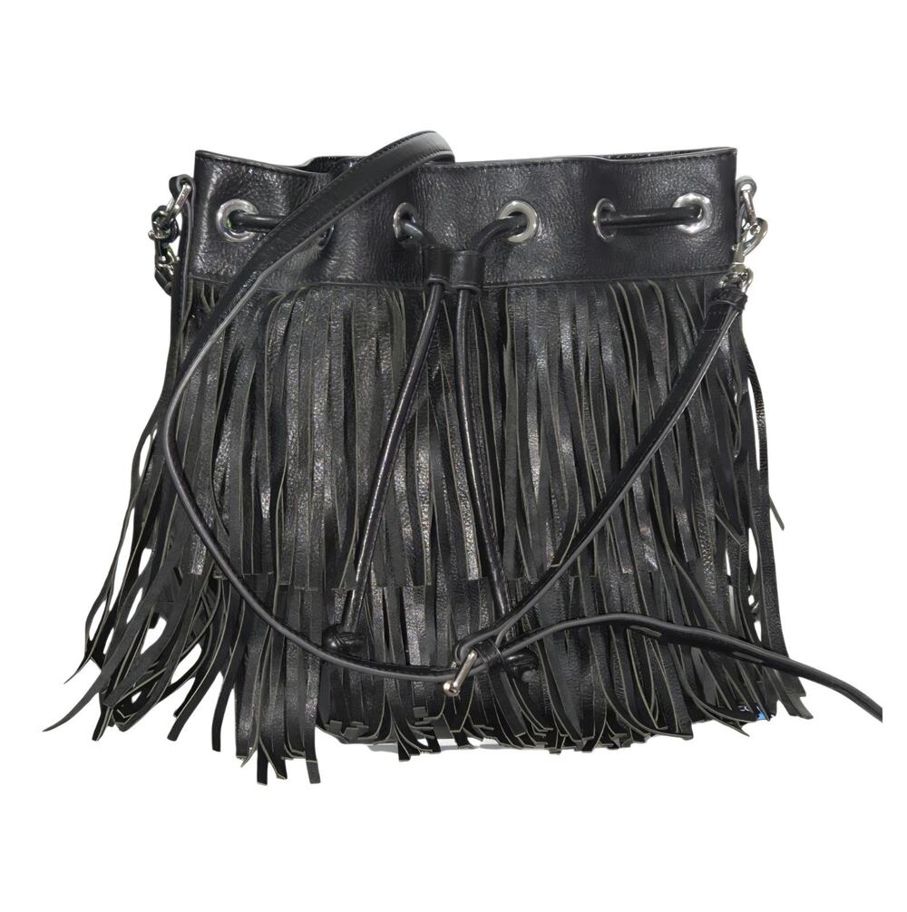 Rebecca Minkoff Fiona Black Leather Fringe Bucket Bag Crossbody Boho